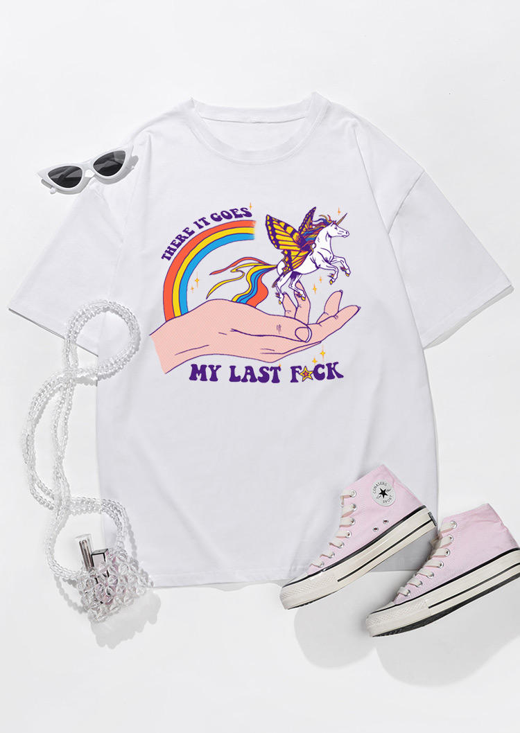 

T-shirts Tees Unicorn Hand Rainbow O-Neck T-Shirt Tee in White. Size: ,M,L,XL