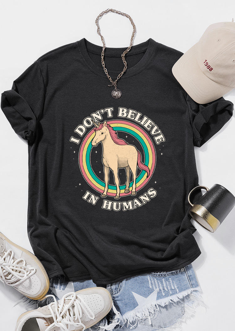 

T-shirts Tees I Don't Believe In Humans Unicorn T-Shirt Tee - Black in Dark Grey. Size: ,M,L,XL