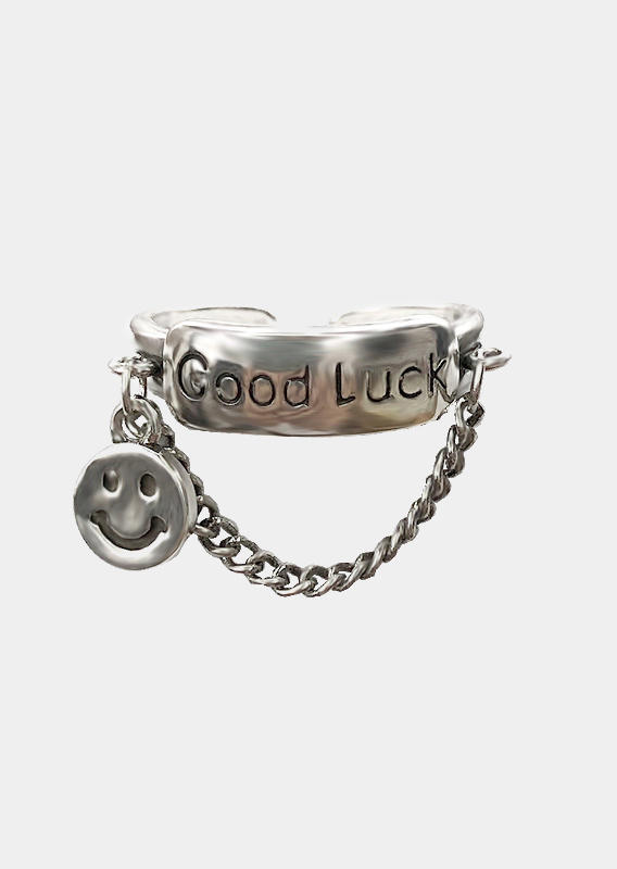 

Rings Good Luck Smiley Open Adjustable Ring in Silver. Size