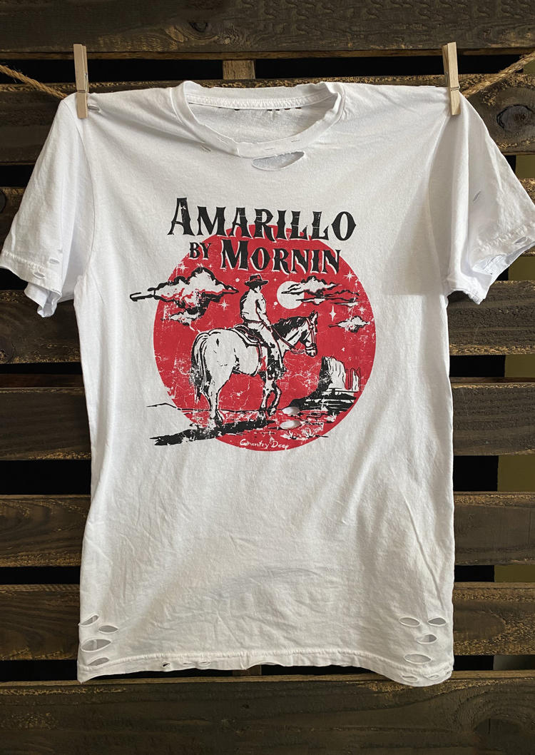 T-shirts Tees Amarillo By Mornin Cowboy Horse T-Shirt Tee in White. Size: M