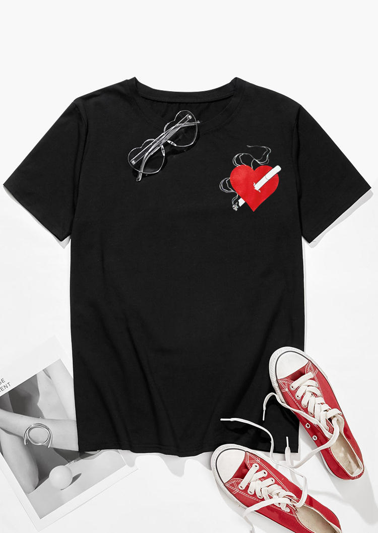 

T-shirts Tees Valentine Heart Cigarette T-Shirt Tee in Black. Size: ,M,L,XL