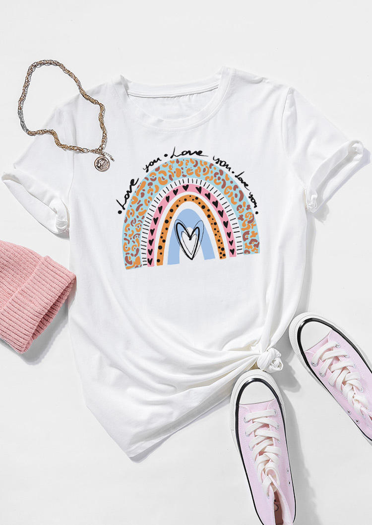 

T-shirts Tees Valentine Leopard Rainbow T-Shirt Tee in White. Size: ,M,L,XL