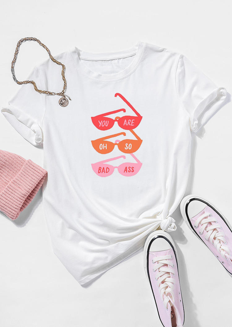 

T-shirts Tees Funny Glasses O-Neck T-Shirt Tee in White. Size: ,M,L,XL