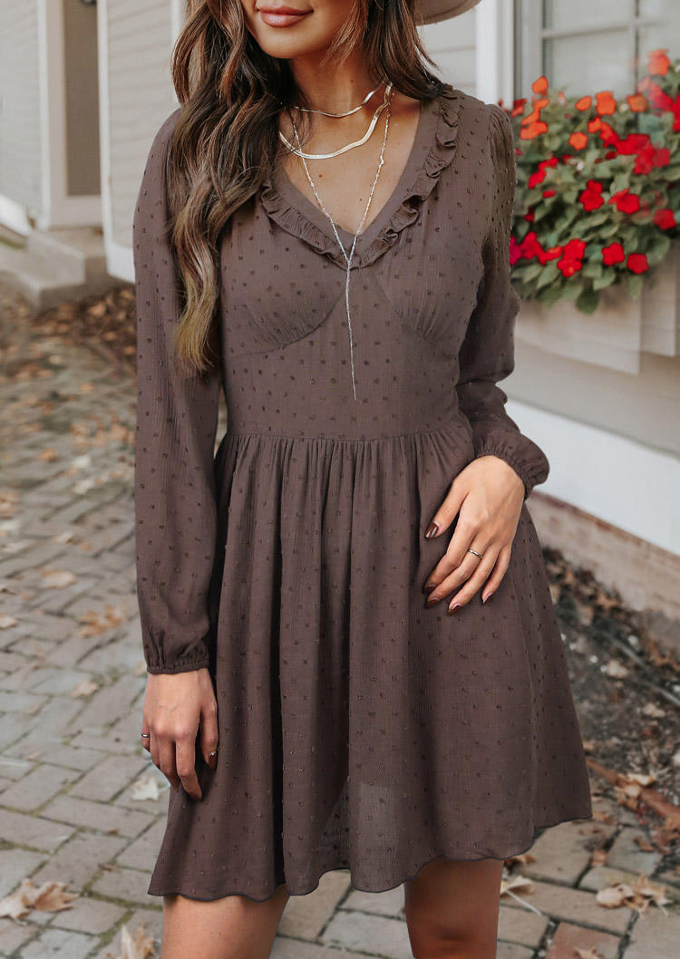 Dotted Swiss Ruffled Mini Dress - Dark Coffee