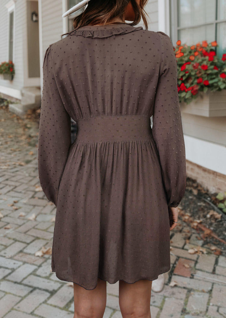 Mini Dresses Dotted Swiss Ruffled Mini Dress - Dark Coffee in Brown. Size: L,M,S,XL
