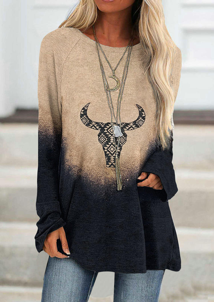 

Blouses Steer Skull Gradient Raglan Sleeve Blouse in Khaki. Size