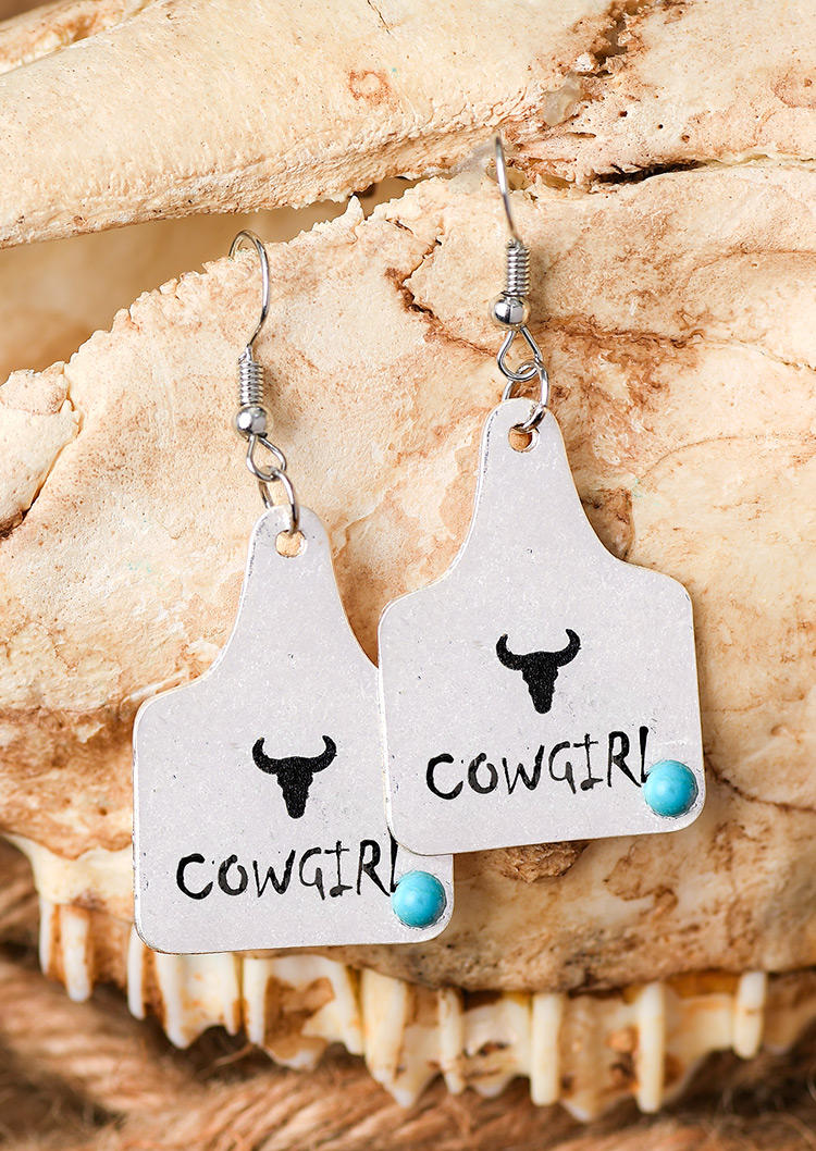 

Earrings Cowgirl Steer Skull Alloy Earrings in Silver. Size