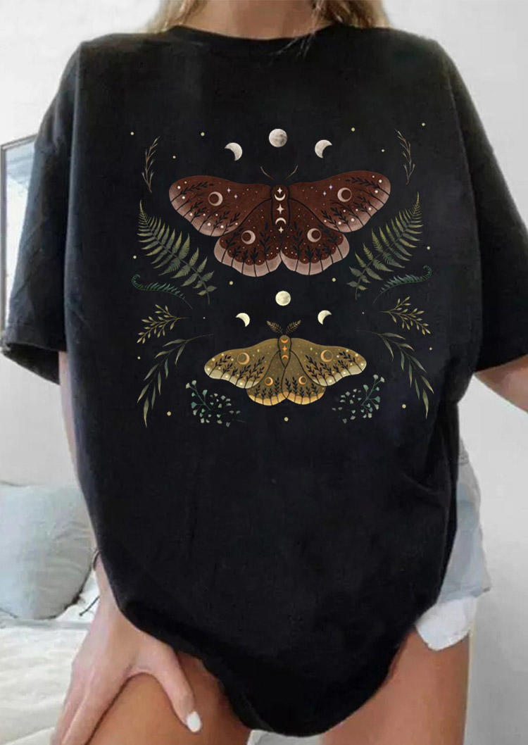 

T-shirts Tees Butterfly Moon O-Neck T-Shirt Tee in Black. Size: ,M,L,XL