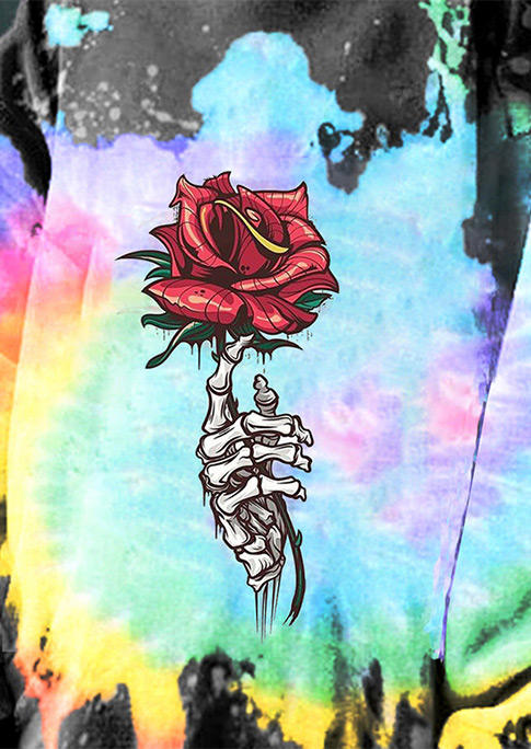 

Sweatshirts Rose Skeleton Hand Tie Dye O-Neck Sweatshirt in Multicolor. Size: ,M,L