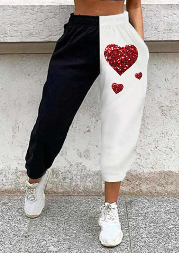 

Pants Valentine Heart Color Block Sweatpants in Multicolor. Size: ,M,L,XL