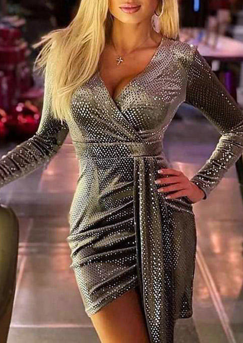 

Bodycon Dresses Polka Dot Long Sleeve Bodycon Dress in Gray. Size: ,M,L,XL