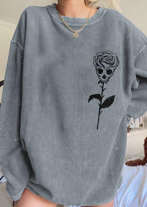 

Sweatshirts Skull Rose Long Sleeve Sweatshirt in Gray. Size: ,M,L,XL
