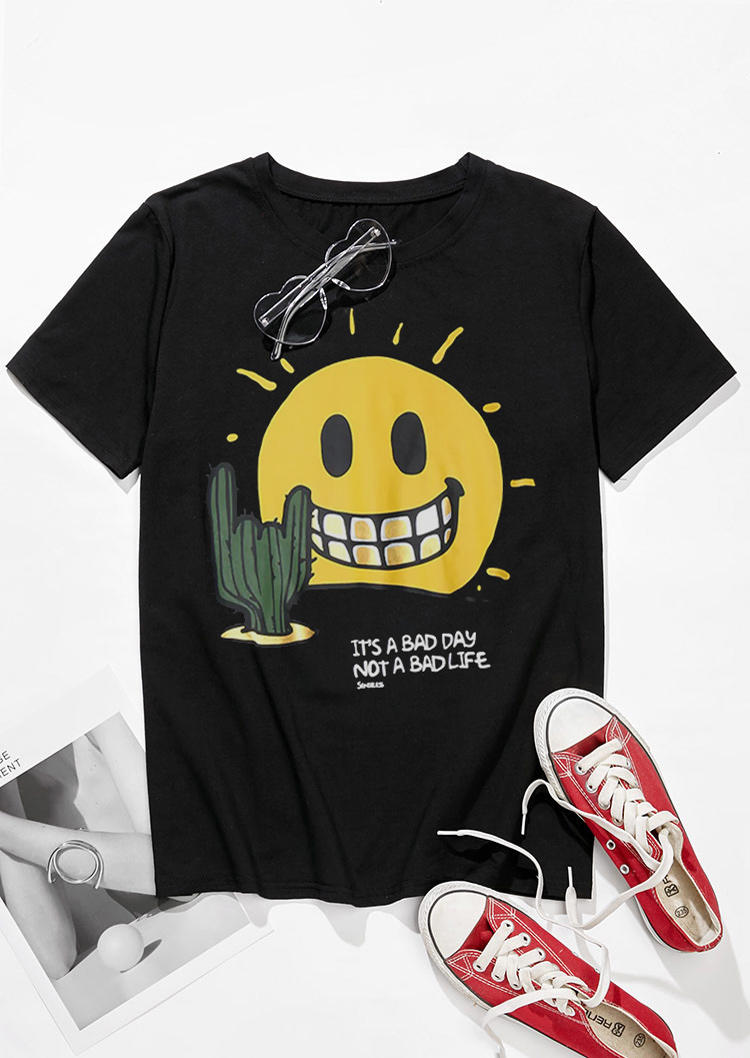 

T-shirts Tees It' A Bad Day Not A Bad Life Smiley Cactus T-Shirt Tee in Black. Size: ,M,L,XL