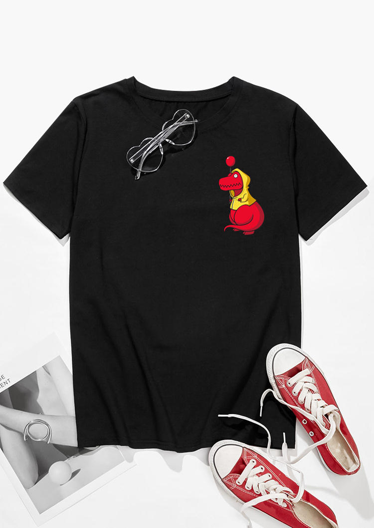 

T-shirts Tees Funny Dinosaur O-Neck T-Shirt Tee in Black. Size: ,M,L,XL