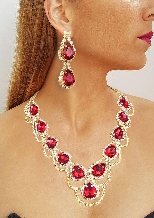 3Pcs Crystal Necklace And Earrings Jewelry Set