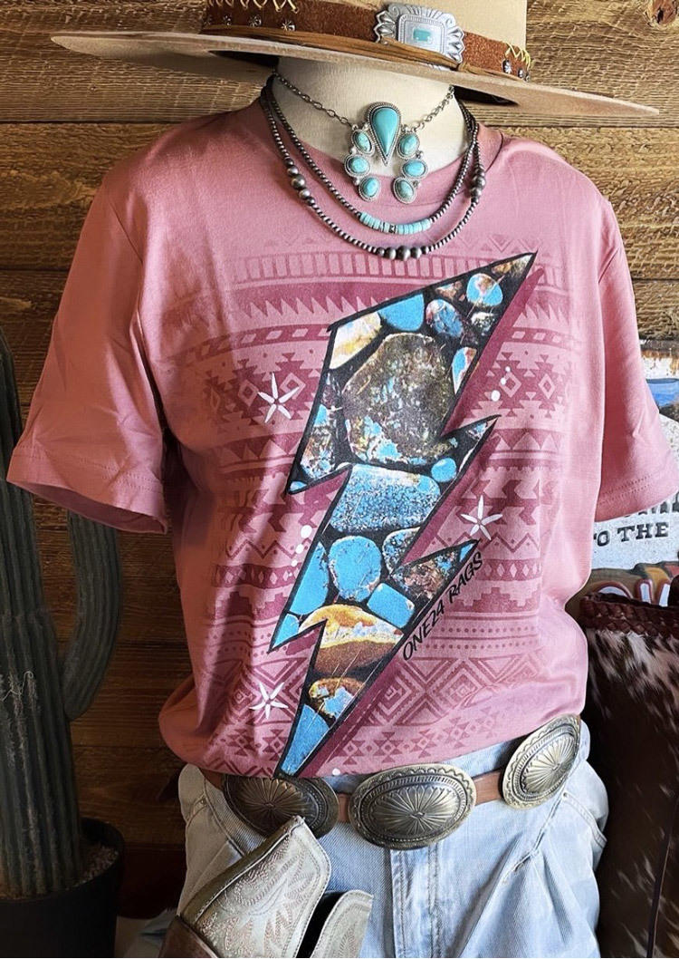 T-shirts Tees Aztec Geometric O-Neck T-Shirt Tee in Pink. Size: L,M,S,XL