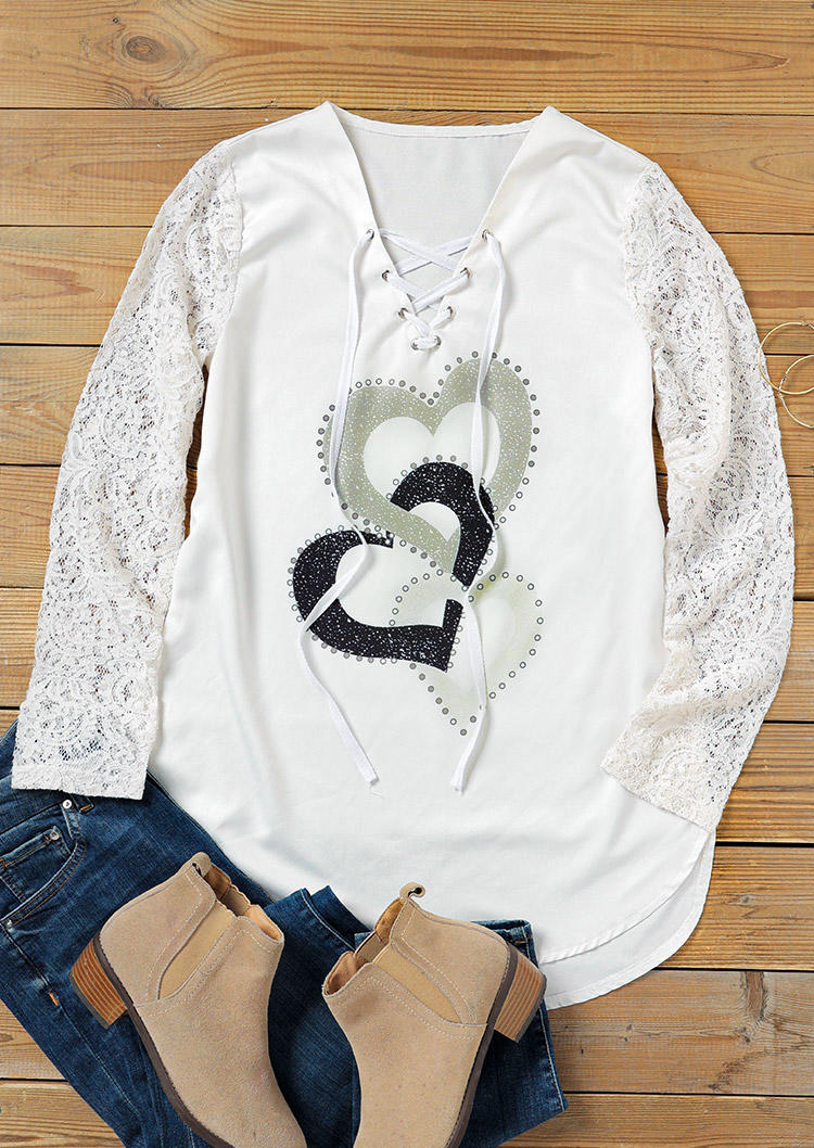 

Blouses Lace Up Heart Blouse in White. Size