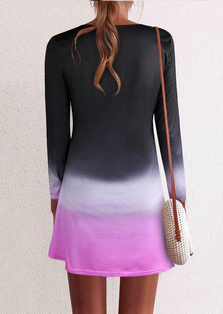 Mini Dresses Zipper Gradient Long Sleeve Mini Dress in Multicolor. Size: L,M,S,XL