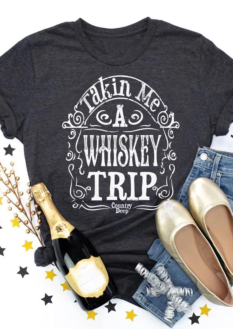 T-shirts Tees Takin Me A Whiskey Trip T-Shirt Tee in Dark Grey. Size: S,M,L,XL