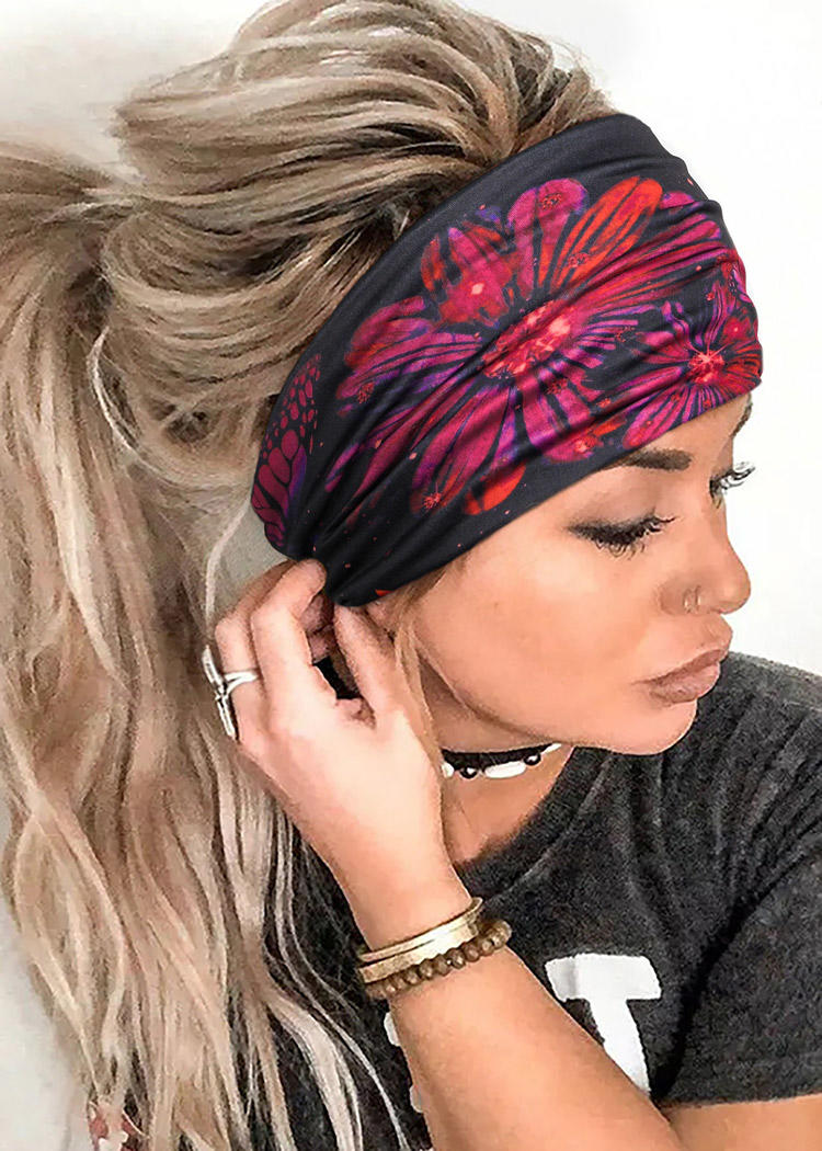 

Butterfly Daisy Yoga Wide Headband in Multicolor. Size
