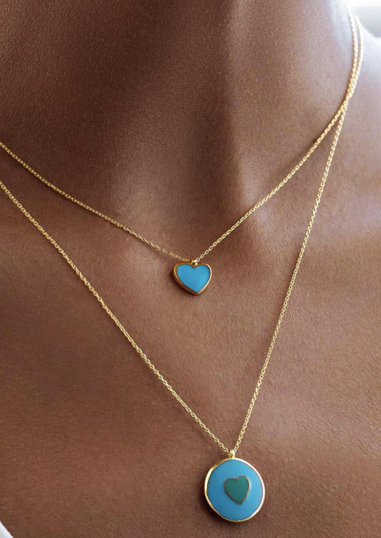 

Necklaces Valentine Double-Layered Heart Necklace in Lake Blue,Brick Red. Size
