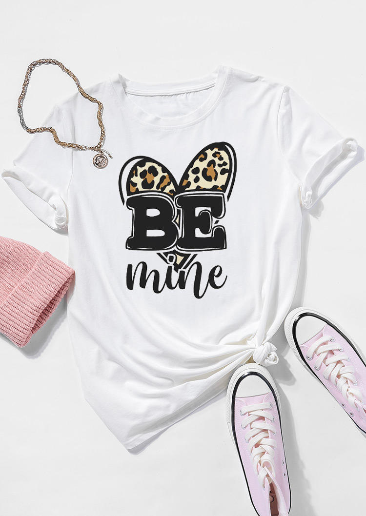 

T-shirts Tees Valentine Be Mine Leopard Heart T-Shirt Tee in White. Size: ,M,L,XL