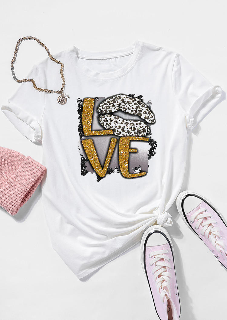 

T-shirts Tees Valentine Leopard Lips Love T-Shirt Tee in White. Size: ,M,L,XL