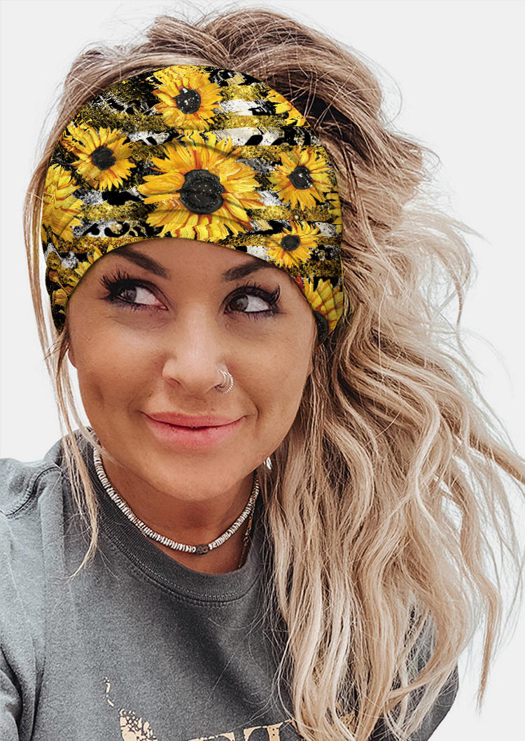 

Leopard Sunflower Wide Headband in Yellow. Size