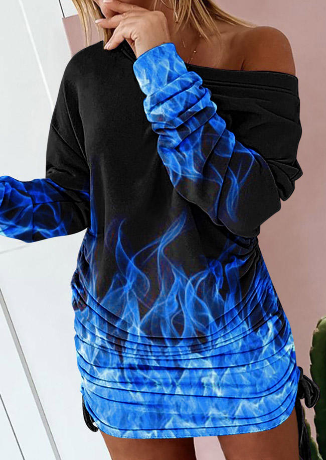 

Bodycon Dresses Flame Ruched Drawstring Bodycon Dress in Blue. Size: ,M,L,XL