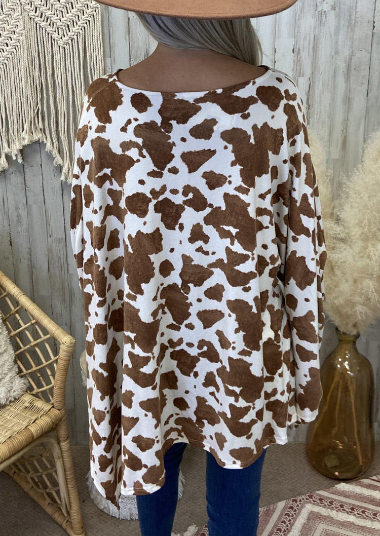 

Blouses Cow Slit Pullover O-Neck Blouse in Multicolor. Size: ,M,L,XL