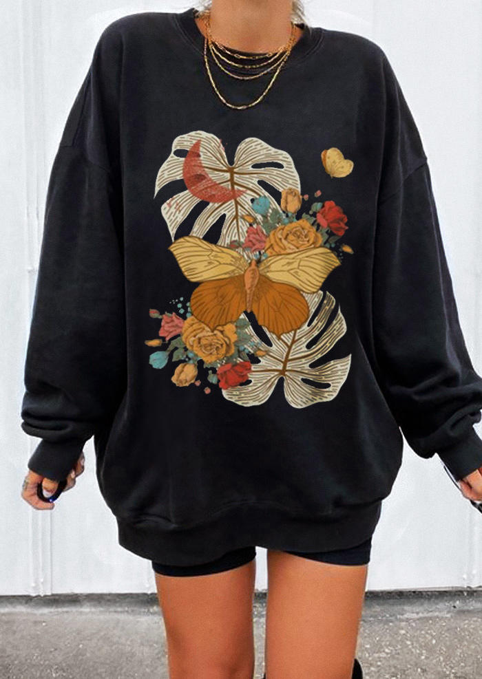 

Sweatshirts Floral Moth O-Neck Sweatshirt in Black. Size: ,M,L,XL