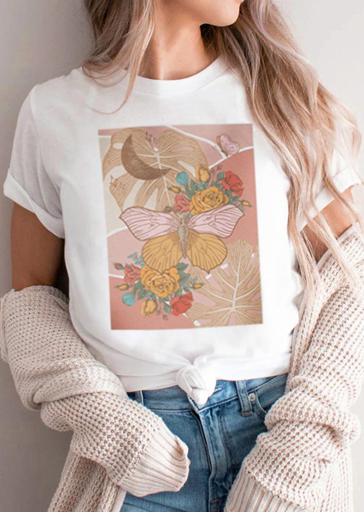 

T-shirts Tees Floral Moth O-Neck T-Shirt Tee in White. Size: ,M,L,XL