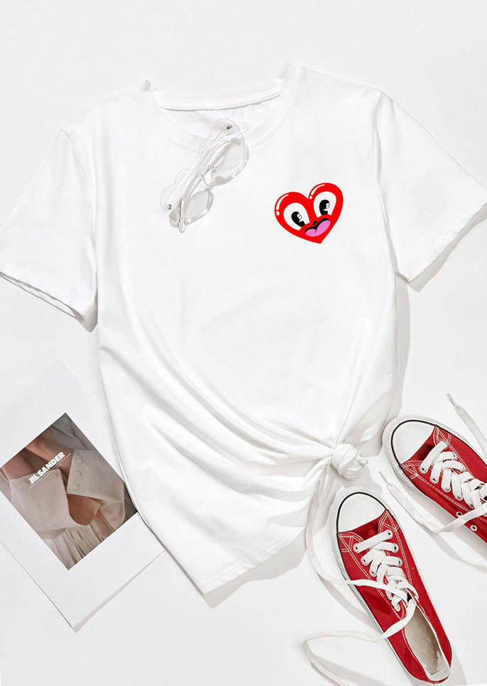

T-shirts Tees Valentine Heart O-Neck T-Shirt Tee in White. Size: ,M,L,XL