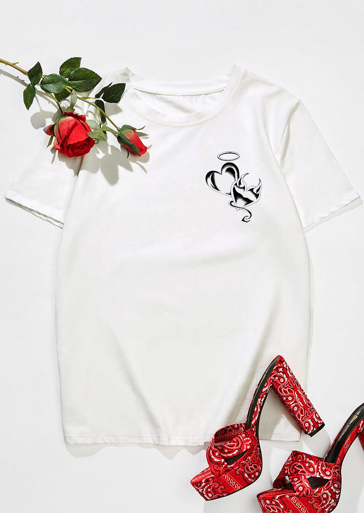 

T-shirts Tees Valentine Heart Devil Angel T-Shirt Tee in White. Size: ,M,L,XL