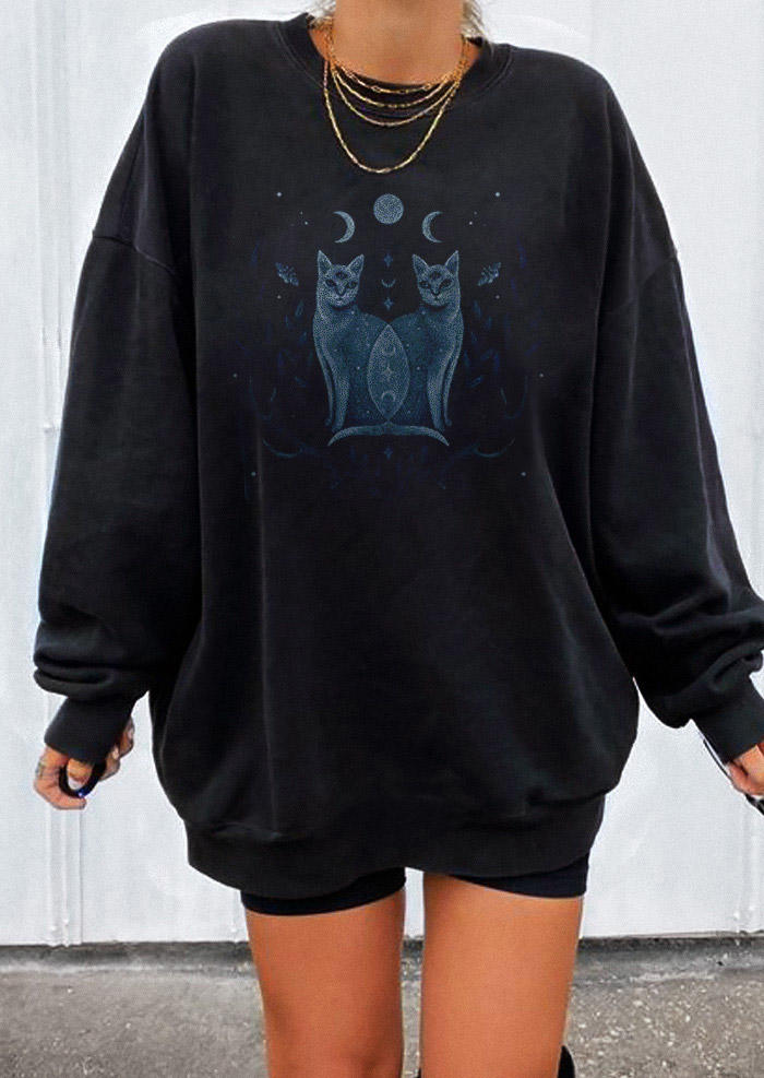 

Sweatshirts Cat Moon Star Long Sleeve Sweatshirt in Black. Size: ,M,L,XL