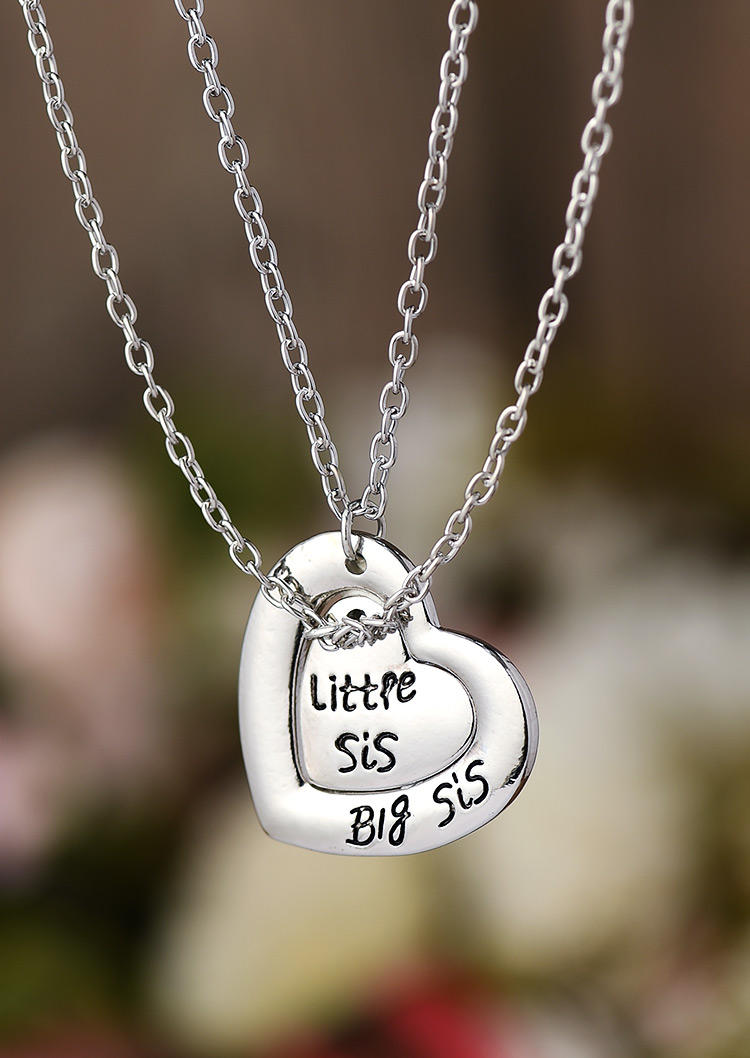 Necklaces 2Pcs Little Sis Big Sis Heart Pendant Necklace Set in Silver. Size: One Size
