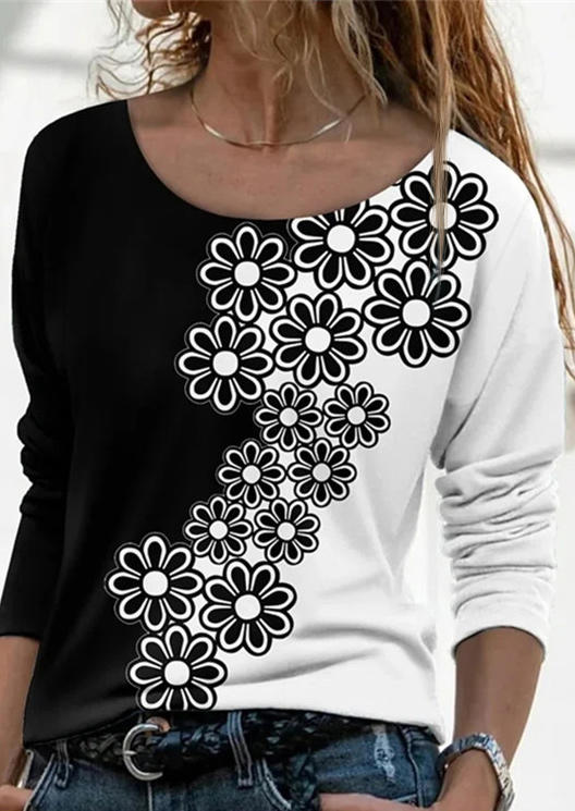 

Blouses Floral Color Block Long Sleeve Blouse in White. Size: ,M,L,XL