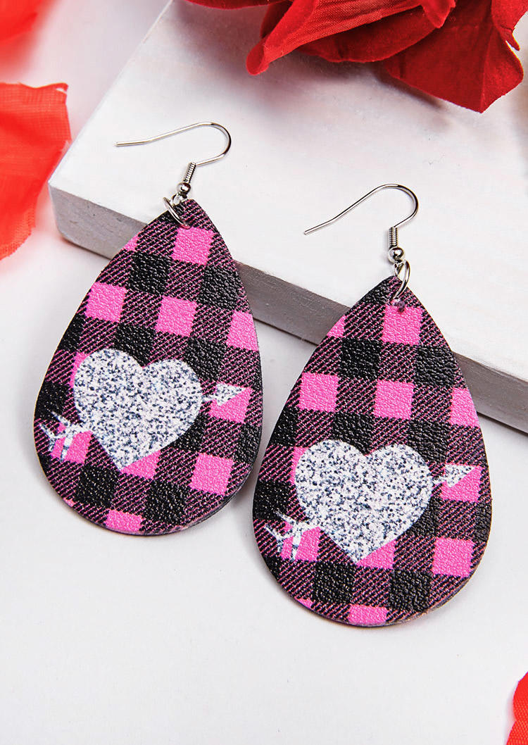 

Earrings Heart Plaid PU Leather Earrings in Multicolor. Size