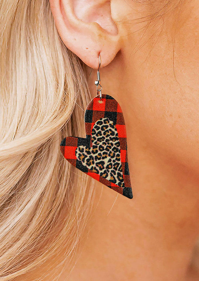 Earrings Plaid Leopard Heart Hook Earrings in Multicolor. Size: One Size