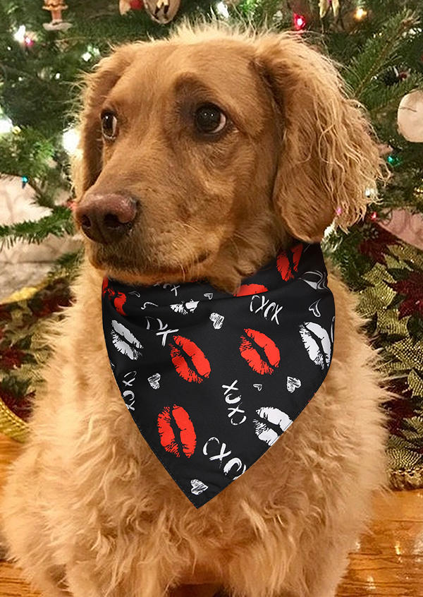 

Pet Products Valentine Lips Pet Triangle Scarf in Black,White,Pink. Size