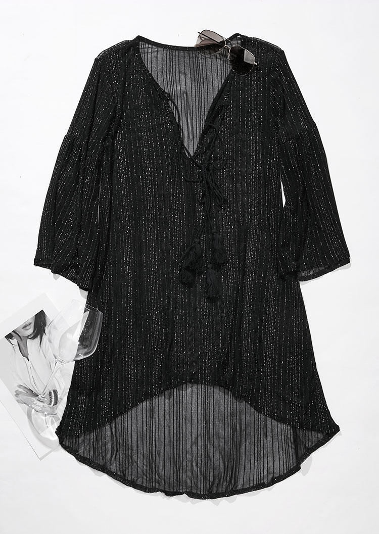 

Cover Ups Tassel See-Through Cover Up in Black. Size