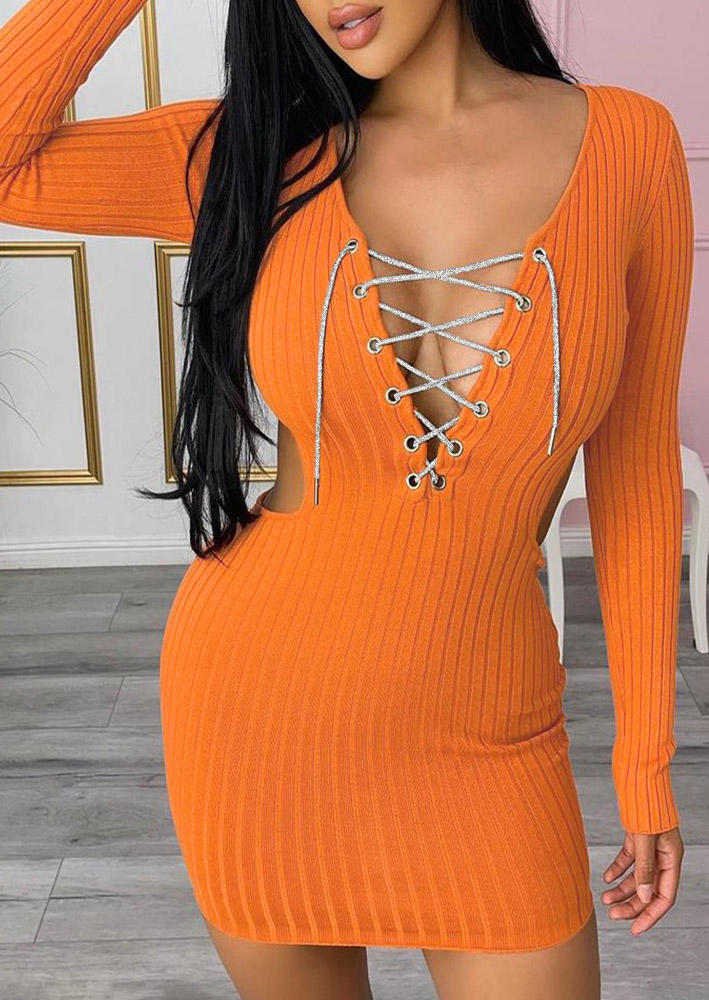 

Bodycon Dresses Lace Up Hollow Out Bodycon Dress in Orange. Size: ,M,L,XL