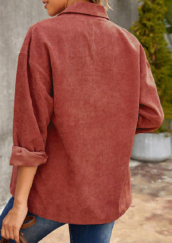 

Coats Corduroy Long Sleeve Shirt Coat in Brick Red. Size: ,M,L