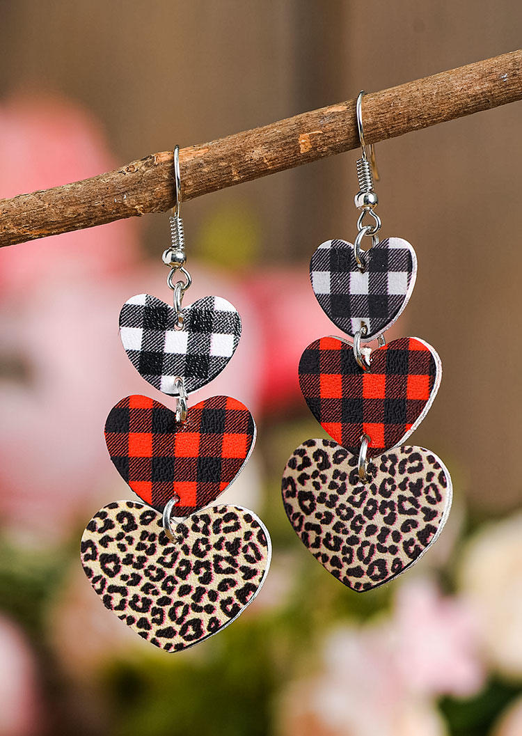 Earrings Heart Plaid Leopard Earrings in Multicolor. Size: One Size