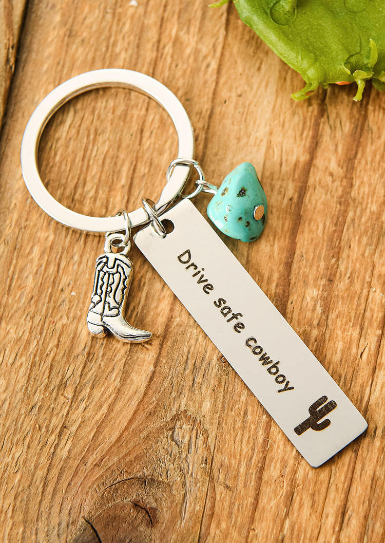 Keychains Drive Safe Cowboy Cactus Turquoise Keychain in Pattern1. Size: One Size