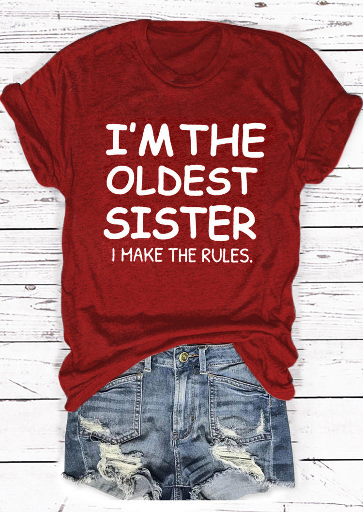 

T-shirts Tees I'm The Oldest Sister O-Neck T-Shirt Tee in Red. Size: ,M,L,XL