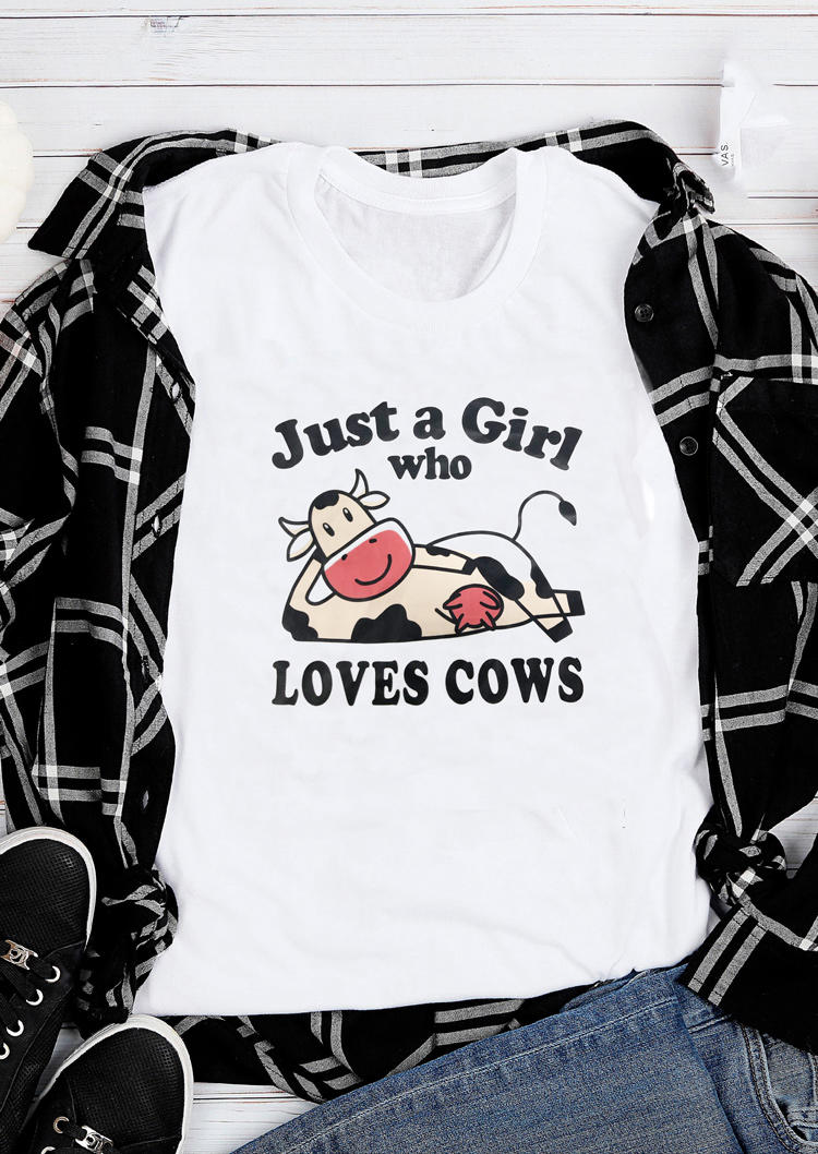 

T-shirts Tees Just A Girl Who Loves Cows T-Shirt Tee in White. Size: ,XL