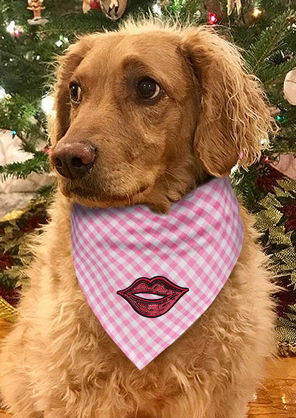 

Pet Products Love Lips Sequined Plaid Adjustable Pet Triangle Scarf in Pattern1,Pattern2. Size