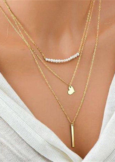 

Necklaces Pearls Heart Multi-Layered Pendant Necklace in Gold. Size