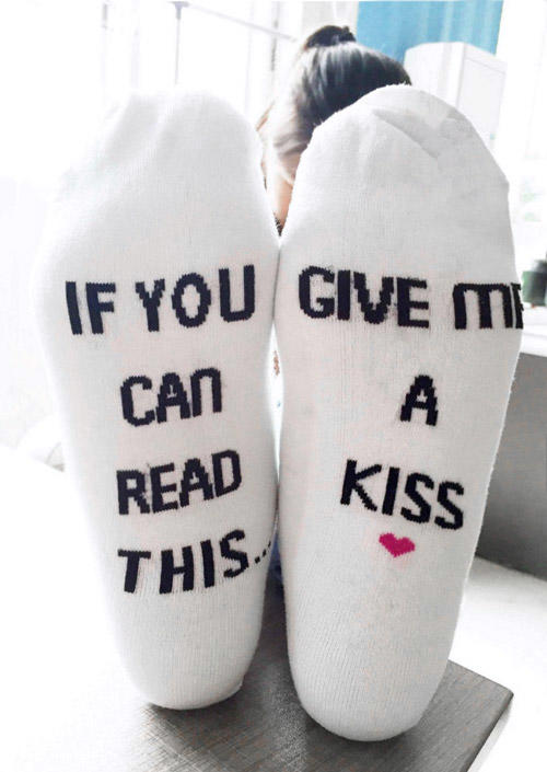 

Crew Socks Give Me A Kiss Crew Socks in White. Size
